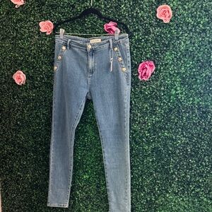 Skinny High-Rise Women’s Jeans with Gold Buttons - Light Blue